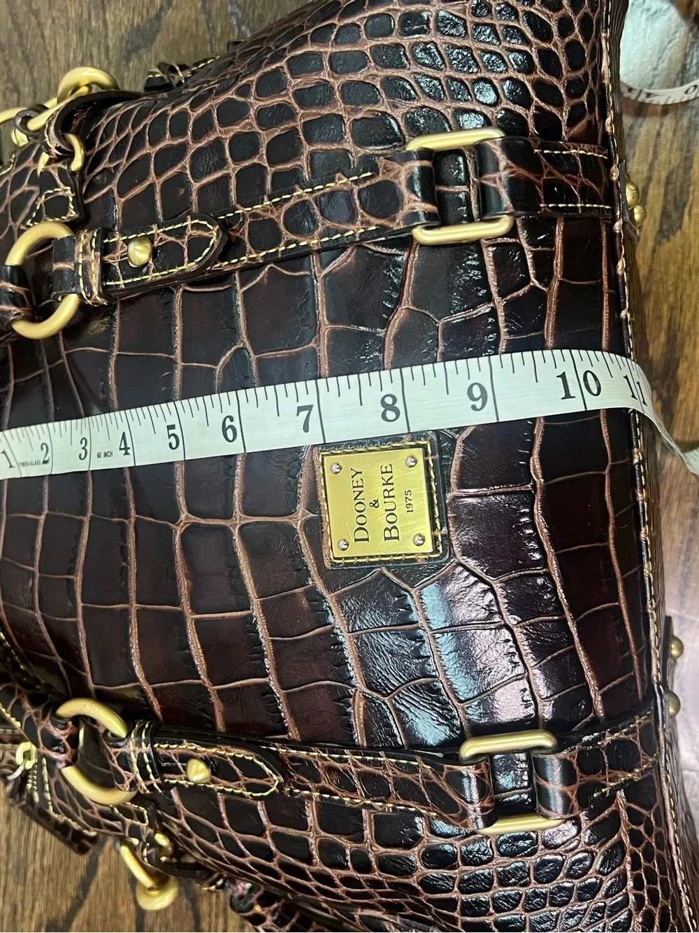 Dooney & Bourke Dark Brown Croc-Embossed Leather Satchel